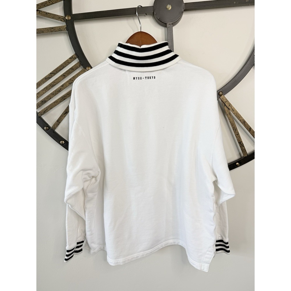 MYNE White/Black Cotton Knit Striped Collar Pullover Sweatshirt Men's Sample - Picture 4 of 6